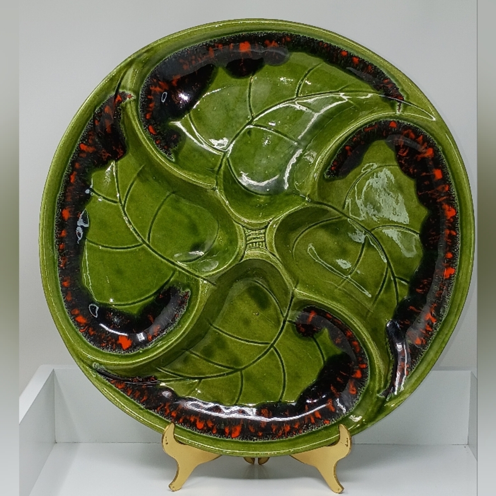 Santa Anita Ware Green Leaf Ceramic Serving Platter